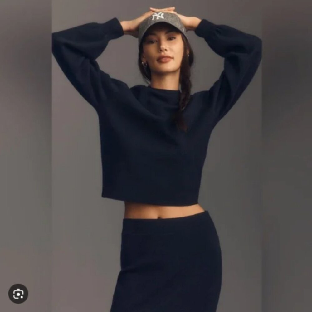 Anthropologie Lizette Compact Pullover Sweater Black size XL with Cowl Neck